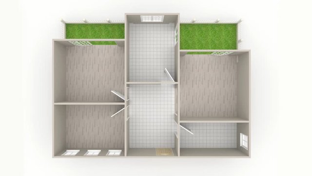 3d interior illustration rendering animation of empty home apartment