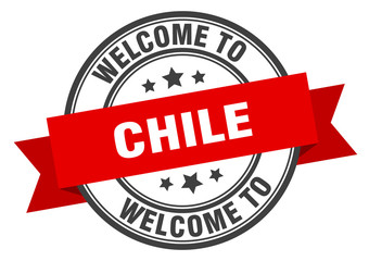 Chile stamp. welcome to Chile red sign