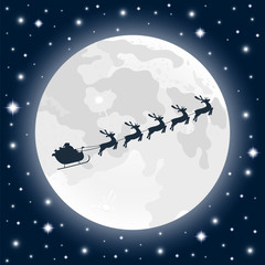Fototapeta na wymiar Santa Claus rides in a sleigh of northern reindeer. Christmas landscape