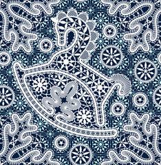 Vector Lace Winter Horses Seamless Pattern