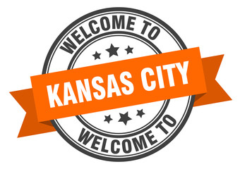 Obraz premium Kansas City stamp. welcome to Kansas City orange sign