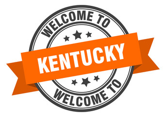 Kentucky stamp. welcome to Kentucky orange sign