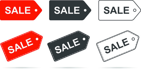 Price tag icon, sale. Set of price tags with sale inscription isolated on white. Vector.