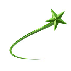 Green Shooting Star 3d Illustration isolated on white background