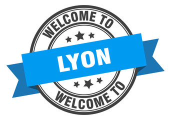 Lyon stamp. welcome to Lyon blue sign