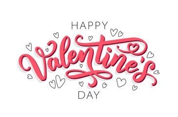 Happy Valentines Day hand drawn text greeting card. Vector illustration.