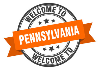 Pennsylvania stamp. welcome to Pennsylvania orange sign