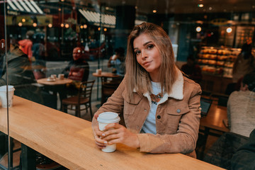 Portrait Charming Young Woman with Blonde Hair, Street Style