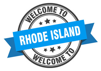 Rhode Island stamp. welcome to Rhode Island blue sign
