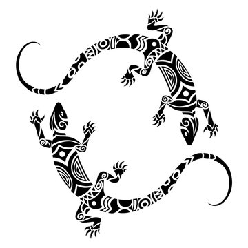 Lizards Maori style. Tattoo sketch or logo