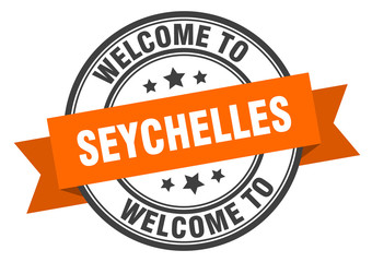 Seychelles stamp. welcome to Seychelles orange sign