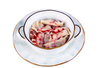 Sweet vareniki with cherry and cherry syrup