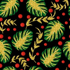  vector illustration dark pattern with monster leaves and berries