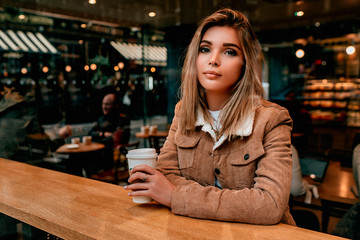 Portrait Charming Young Woman with Blonde Hair, Street Style