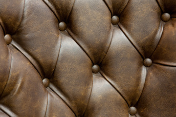 Close up vintage brown leather sofa button for textured background