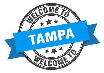 Tampa stamp. welcome to Tampa blue sign