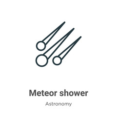 Obraz premium Meteor shower outline vector icon. Thin line black meteor shower icon, flat vector simple element illustration from editable astronomy concept isolated on white background