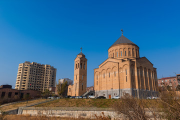 Fototapeta na wymiar Surb Khach (Holy Cross) Church in Yerevan, architect Artak Ghulyan