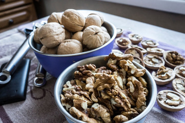 Walnuts in a dish on the table