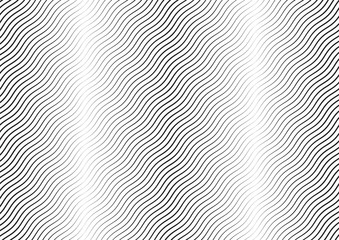 Abstract halftone wave line background. Monochrome pattern with varying line thickness.  Vector modern pop art texture for poster, sites, business cards, cover, postcard, design, labels, stickers.