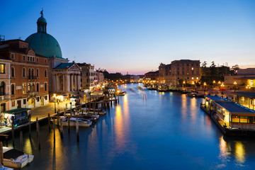 Night view of beautiful Venetian canal. Venice, Italy