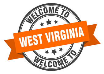 Fototapeta premium West Virginia stamp. welcome to West Virginia orange sign