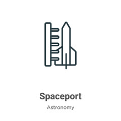 Spaceport outline vector icon. Thin line black spaceport icon, flat vector simple element illustration from editable astronomy concept isolated on white background