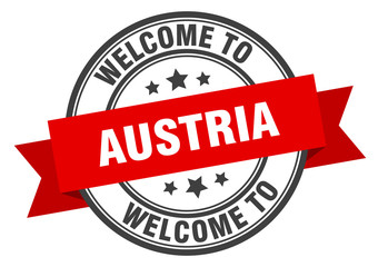 Austria stamp. welcome to Austria red sign