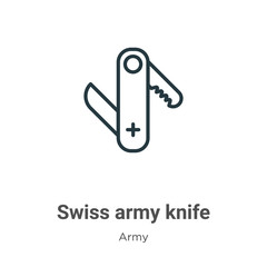 Swiss army knife outline vector icon. Thin line black swiss army knife icon, flat vector simple element illustration from editable army concept isolated on white background