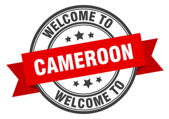 Cameroon stamp. welcome to Cameroon red sign