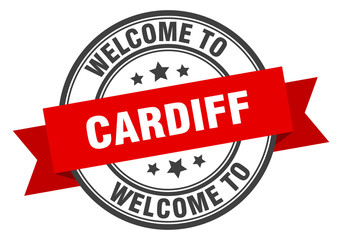 Cardiff stamp. welcome to Cardiff red sign