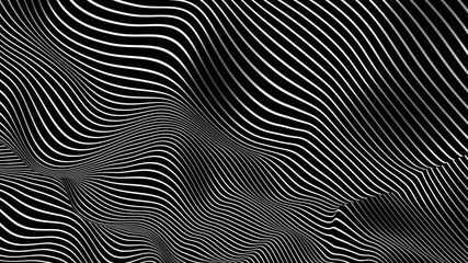 Black and White Stripes - Deformed Surface 3D Rendering - obrazy, fototapety, plakaty