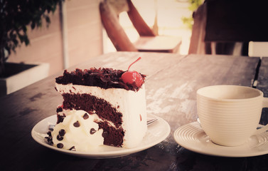 chocolate cake and cup of coffee