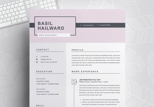 Resume Layout With Pink Header