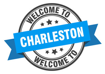 Charleston stamp. welcome to Charleston blue sign