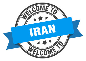 Fototapeta premium Iran stamp. welcome to Iran blue sign