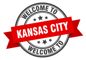 Kansas City stamp. welcome to Kansas City red sign