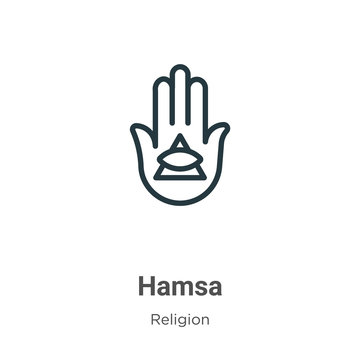 Hamsa outline vector icon. Thin line black hamsa icon, flat vector simple element illustration from editable religion concept isolated on white background