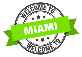 Obraz premium Miami stamp. welcome to Miami green sign