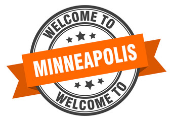 Minneapolis stamp. welcome to Minneapolis orange sign