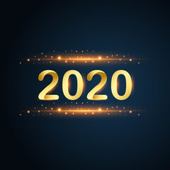 New Year 2020 gold glitters on blue background, vector