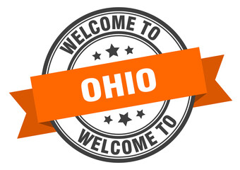 Ohio stamp. welcome to Ohio orange sign