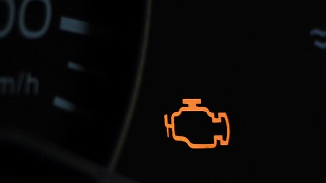 Check engine light symbol that pops up on dashboard when something goes wrong with the engine