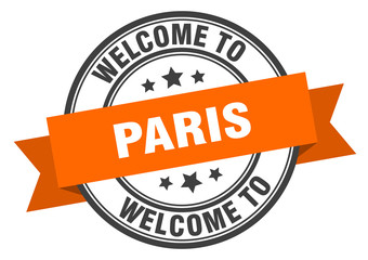 Paris stamp. welcome to Paris orange sign