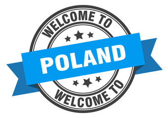 Poland stamp. welcome to Poland blue sign