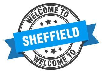 Obraz premium Sheffield stamp. welcome to Sheffield blue sign