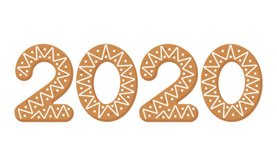 Gingerbread cookie Christmas, New Year 2020. Vector illustration.