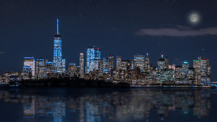 Fototapeta na wymiar NYC by Night from New Jersey with Stars and Moon