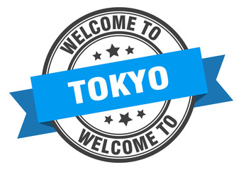 Tokyo stamp. welcome to Tokyo blue sign