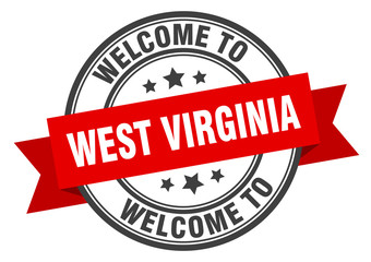 West Virginia stamp. welcome to West Virginia red sign